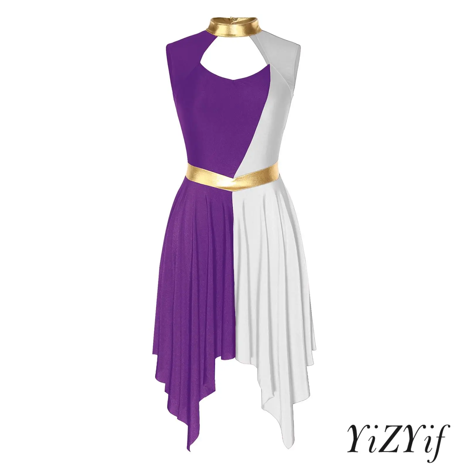 ‌ Robe de danse lyrique en Patchwork respirant pour femmes, col montant avec ourlet irrégulier découpé pour robe d'événements de Festival de chorale d'église