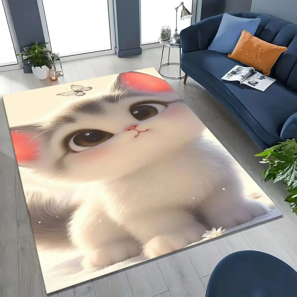 3D Kawaii Cute Kitten Paw Printed Carpet Baby Room Crawling Mat Living Room Bedroom Rug Suitable for Cat Lovers' Home Decoration