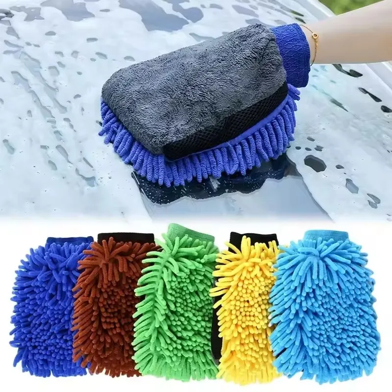 Mikrofaser Autowaschhandschuhe Chenille Wasserdichter Mitt Weiche Mesh-Rückseite Doppelseitiger Handschuh Mitt Wachs Detaillierungsbürste Autoreinigungswerkzeug