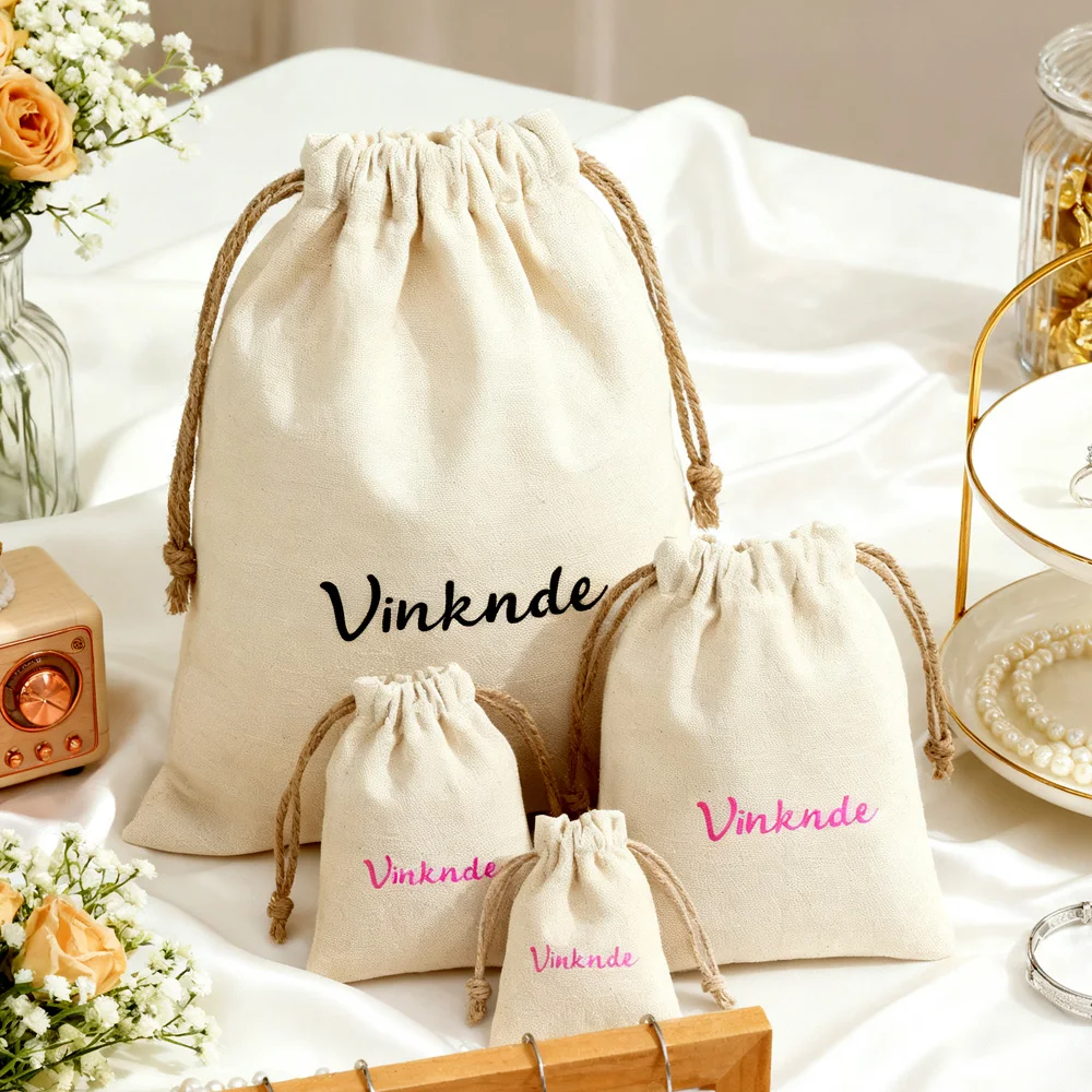 50Pcs Organic Cotton Muslin Drawstring Bag Hot Sale Custom Cotton Wedding Christmas Gift Packing Dust Pouch For Candy Bracelet