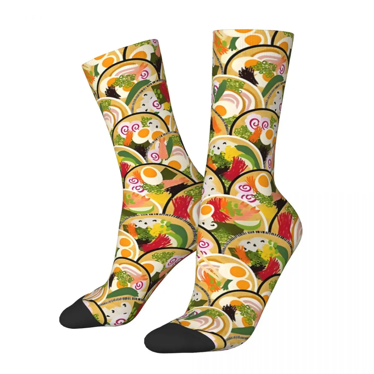 

Funny Crazy compression Sock for Men Rainbow Ramen Noodle Bowls Hip Hop Vintage Ramen Noodle Seamless Pattern Boys Crew Sock