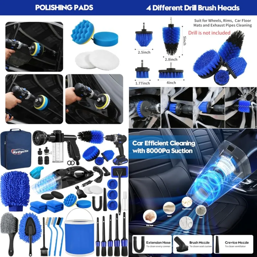 

45Pcs Car Detailing Kit, Car Detailing Brush Set, Car Wash Cleaning Kit, Car Detailing Brushes, Professional Car Care Kit for Interior Exterior Wheels, Blue