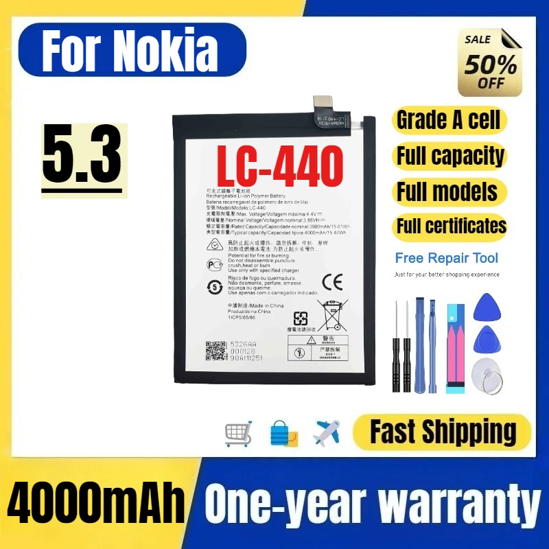 

LC-440 for Nokia 5.3 Mobile Phone Battery High Quality High Capacity Battery Replacement Bateria Grade A Cell with Tools