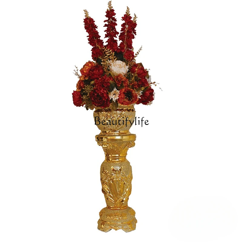 European Luxury Roman Column Floor Stand Simulation Flower Suit Ceramic Vase