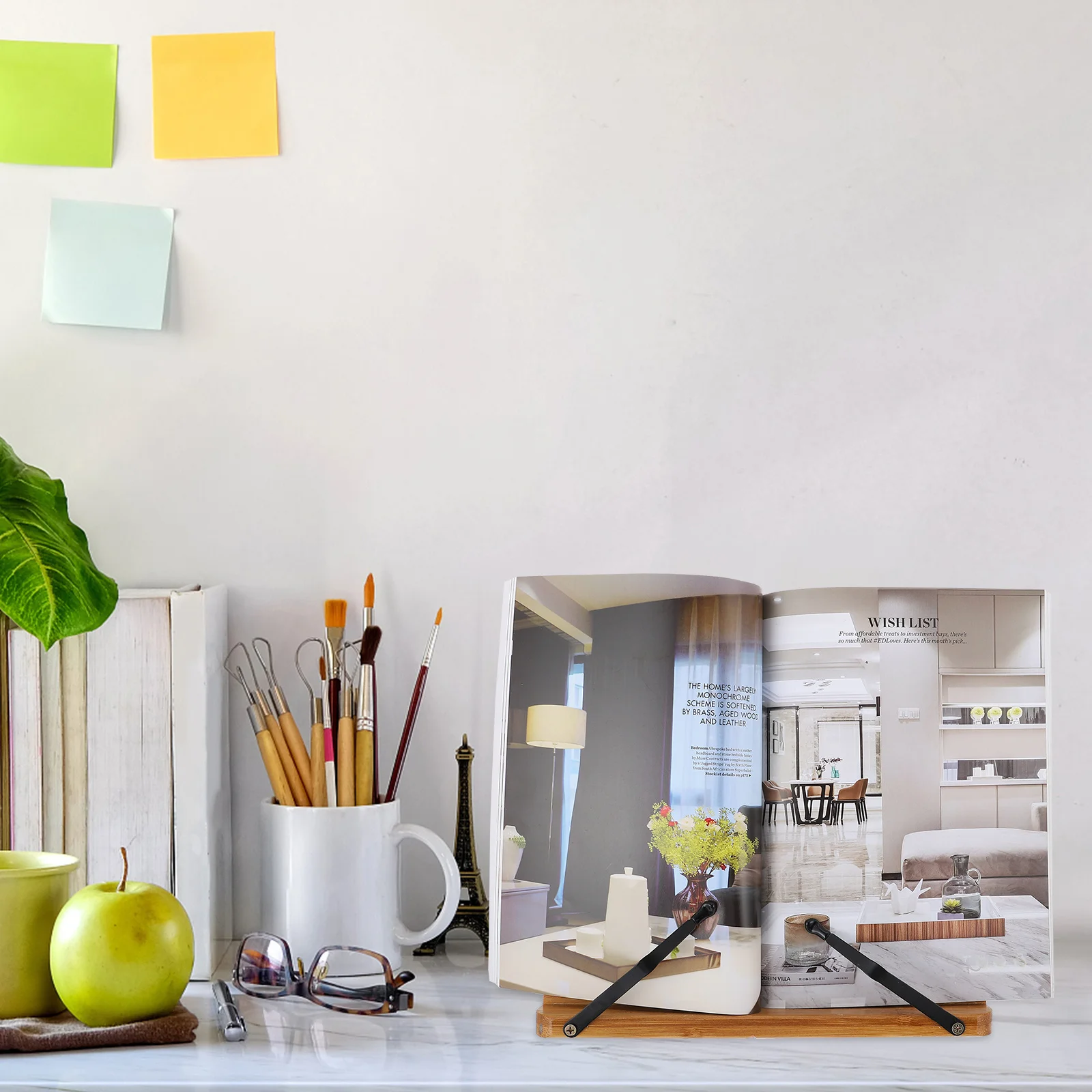 

1Pcs Reading Stand Bamboo Simple Bookshelf Small Sturdy Desktop Holder Multifunctional Household Book Rest for Study Leisure