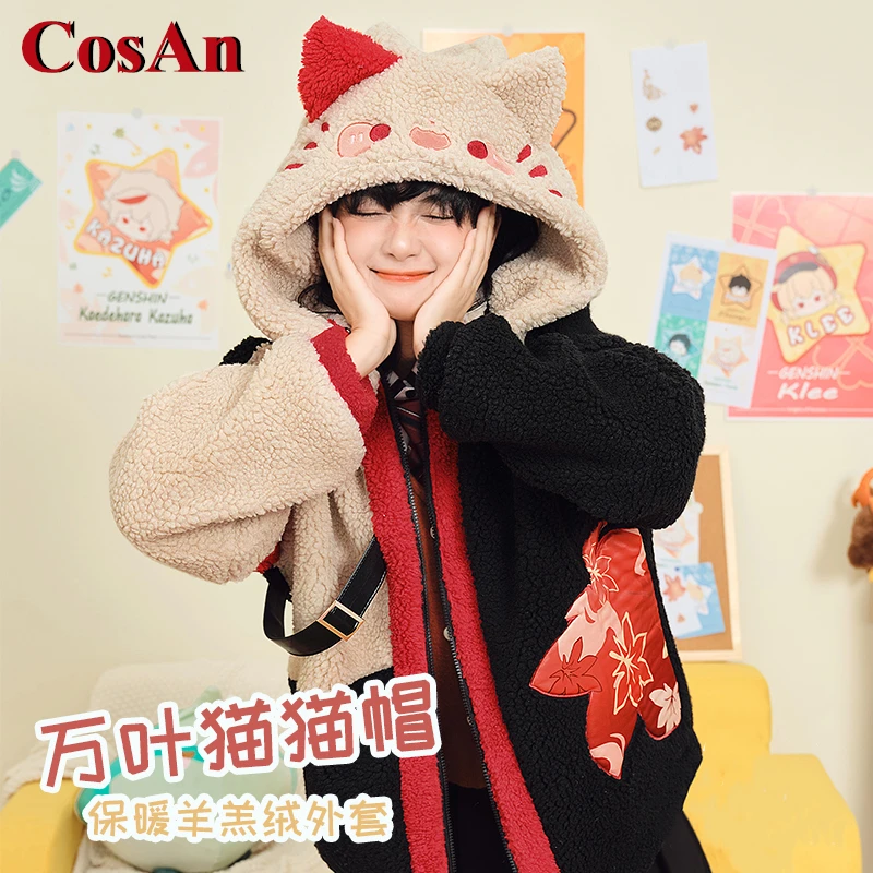 

CosAn Game Genshin Impact Kaedehara Kazuha Cosplay Costume Keep Warm Lamb Wool Coat Plush Hoodie Party Role Play Clothing