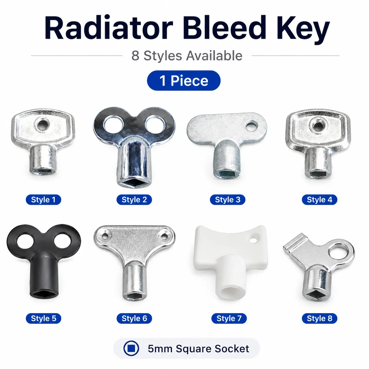 Radiator Valve Key, 5mm Square Socket Bleeder Key for Central Heating, Air Vent Plumbing Faucet Wrench Tool
