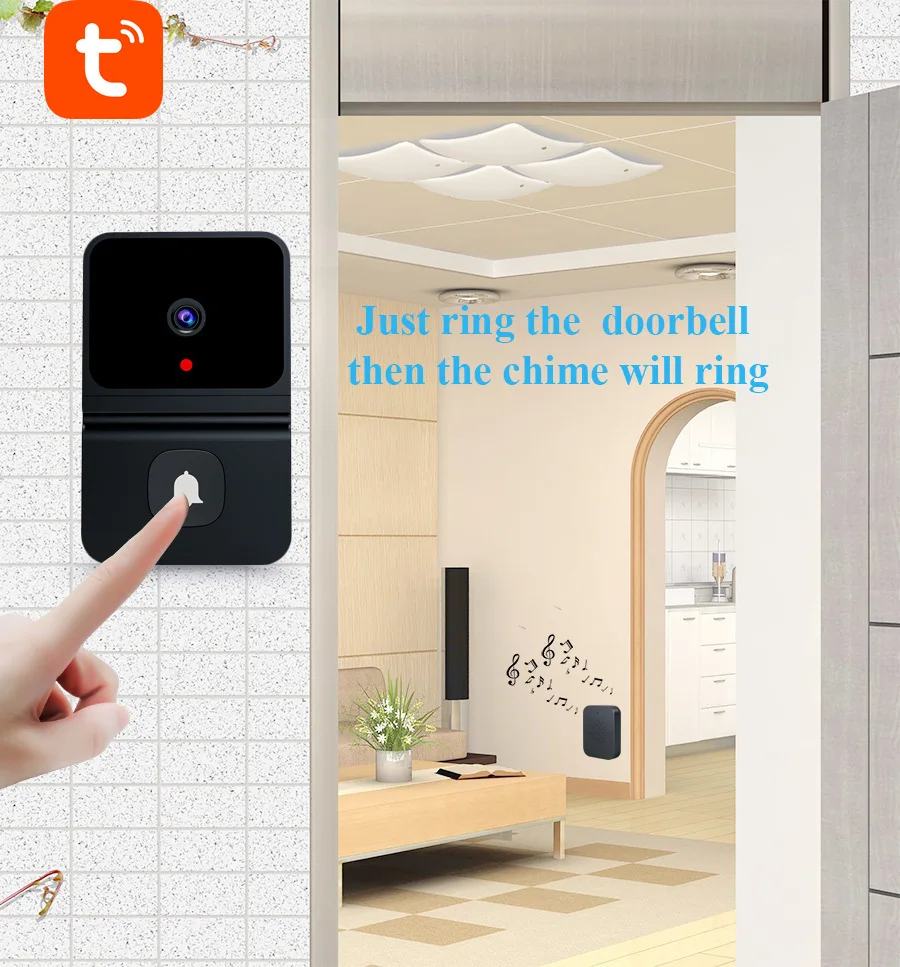 Tuya WiFi Video Doorbell Smart Home Indoor Security Protection Two Way Intercom Night Vision Rechargeable Doorbell with Camera