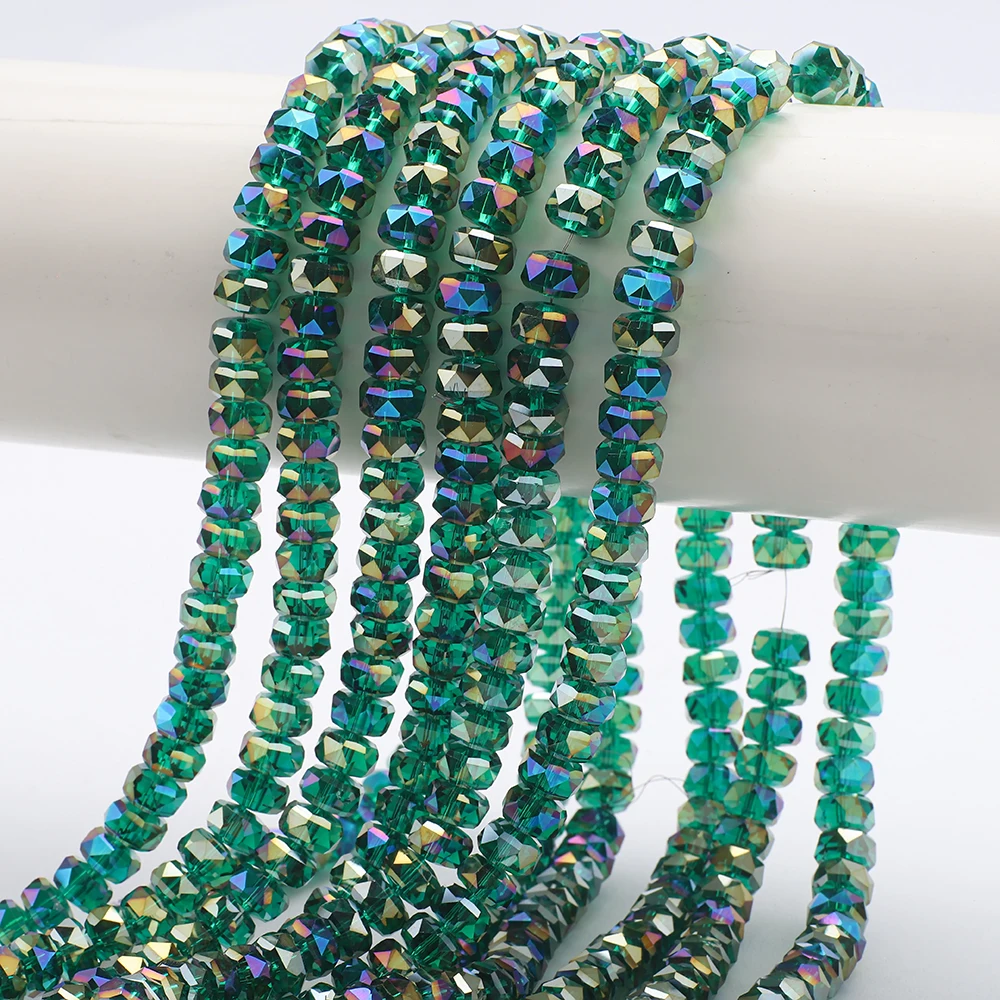 

5X8MM Green AB Flat Round Multi-Faceted Austrian Crystal Glass Wheel Shape Spacer Beads For Jewelry Making Diy Bracelet Necklace