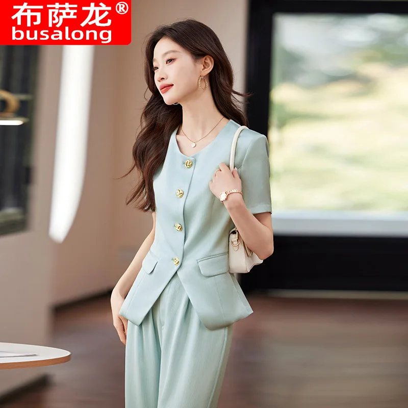 Black fashion two-piece suit, slimming, elegant, simple, Korean style, stylish, suitable for commuting, with a sense of design20