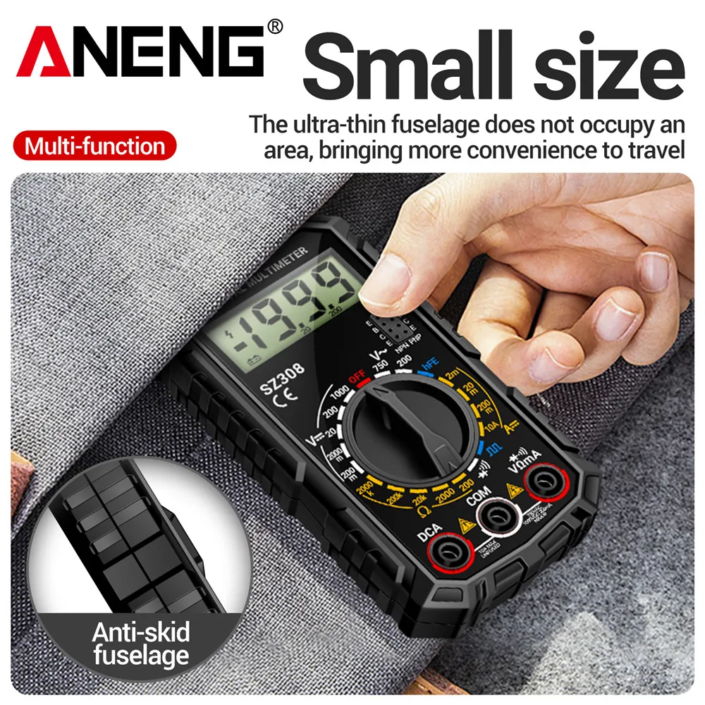 ANENG SZ308 Digital Multimeter 1999 Counts AC DC Voltage Current Resistance Diode Triode Tester Free Gift BT167 Battery Detector