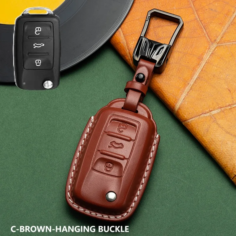 Car key case Suitable For Volkswagen VW POLO with one - button start Top Grain Cow Leather Luxury, Modern Simple Fashion