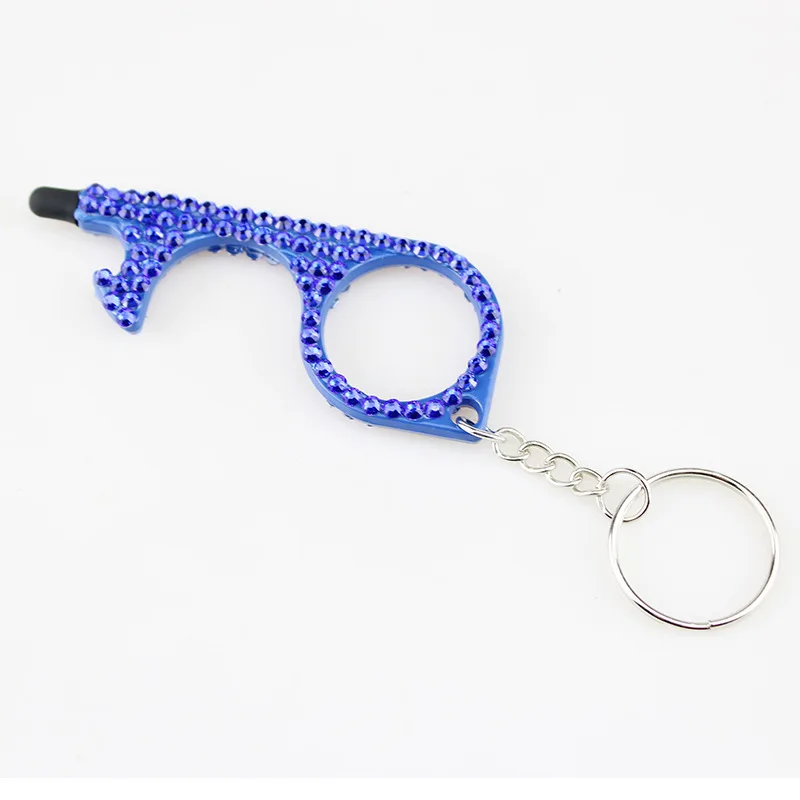 Strass multifuncional ferramenta de mão edc metal chaveiro abridor de porta sem toque higiene mão chave