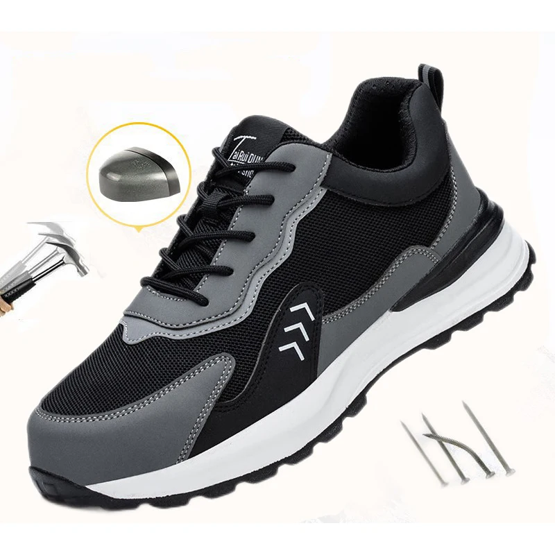men's fashion summer steel toe cap shoes outdoors working boots worker breathable safety sneakers tooling security footwear safe