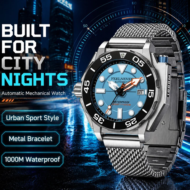 FEELNEVER New Men Watch Top Brand Luxury Sapphire Diving Watch Men 1000M Waterproof Automatic Mechanical Wristwatches for Men
