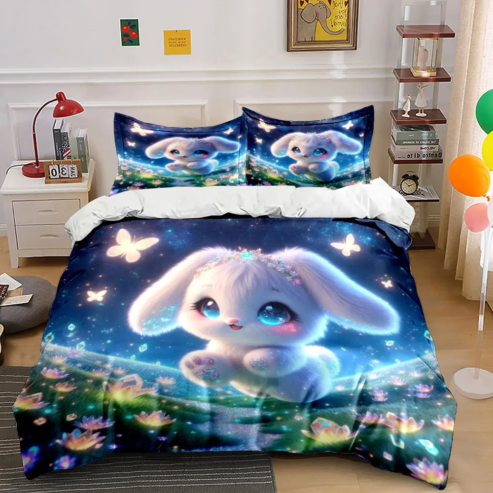 

Dreamy bunny and luminous meadow Duvet Cover Set with 3D Printing Design Soft Polyester Bedding Set All-Season Comfort