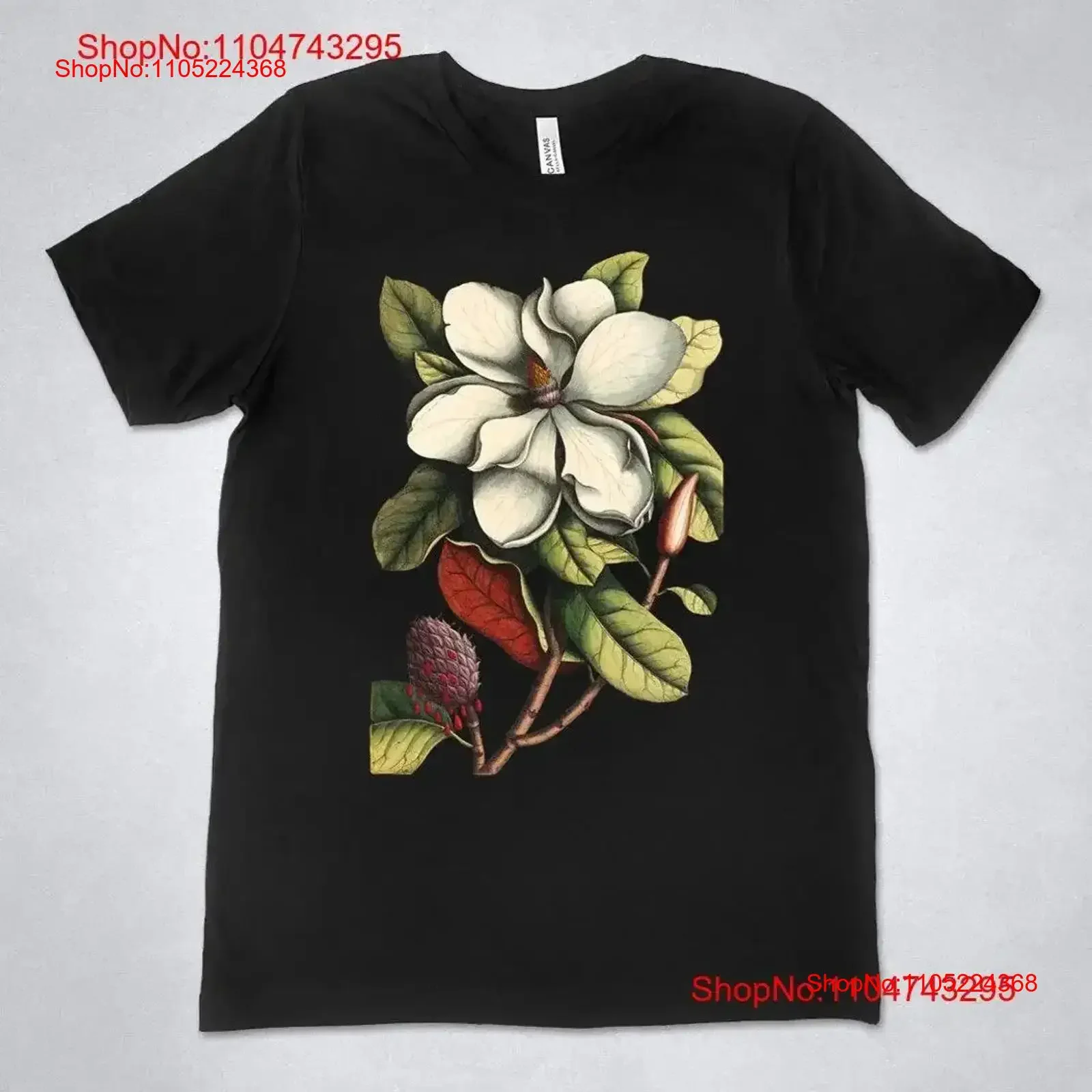 ماغنوليا غرانديفلورا تي شيرت زهرة نباتية عتيقة مغسولة للارتداء اليومي مصمم الملابس الرسم موضة خمر