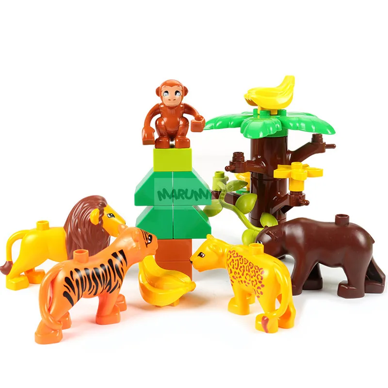 MARUMINE Klassische Bausteine Tier 14PCS Große Größe Blöcke Wald Jungle Teile Hippo Krokodil Panda Tiger Polar Bär Giraffe