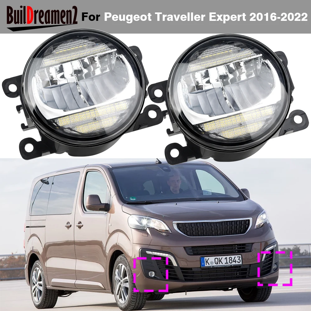 2 Pieces 30W H11 Car Front LED Fog Light DRL 8000LM Fog Daytime Running Lamp Assembly For Peugeot Traveller Expert 2016-2022