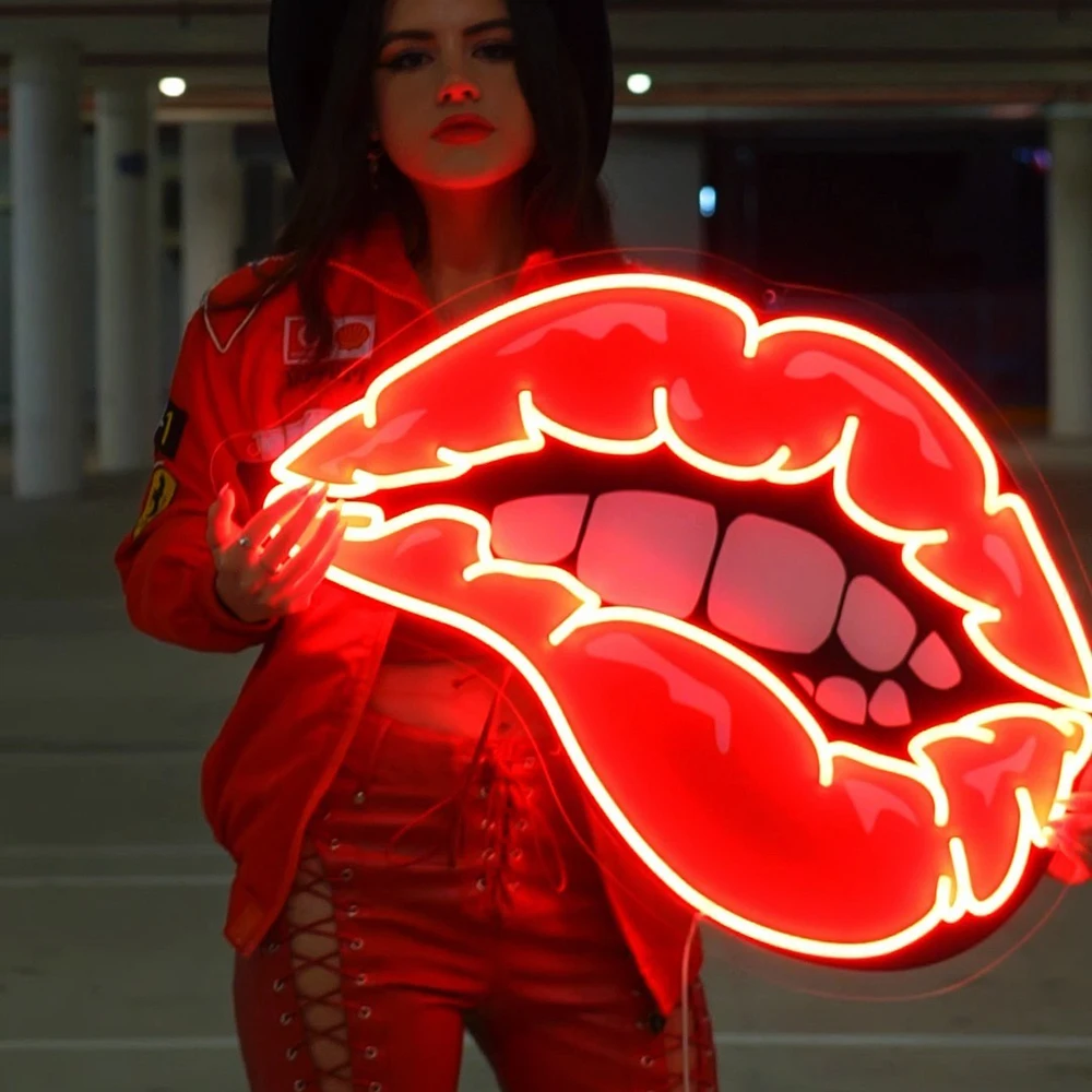 Red Lips Neon UV Print Sign for Living Room Bedroom Wall Art Decor LED Neon Light Custom Home Bar Club Decoration Neon Sign