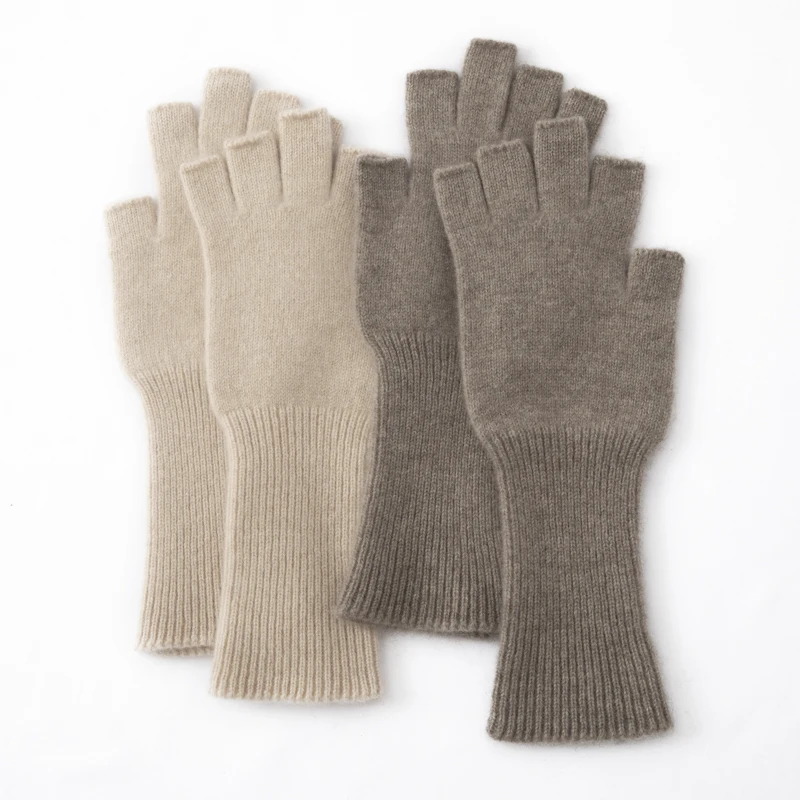 100% Pure Cashmere Gloves for Women, Autumn and Winter Wrist Warmers, Fingerless Gloves, Half-Finger Cold-Proof Gloves