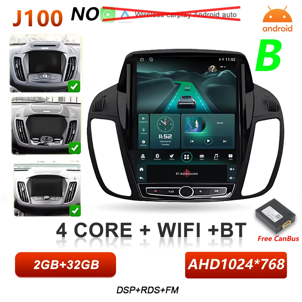 Android 16 autoradio voor Ford C-MAX Kuga 2 Escape 3 2012-2019 multimediaspeler draadloze Carplay BT Auto 5G stereo DSP RSD