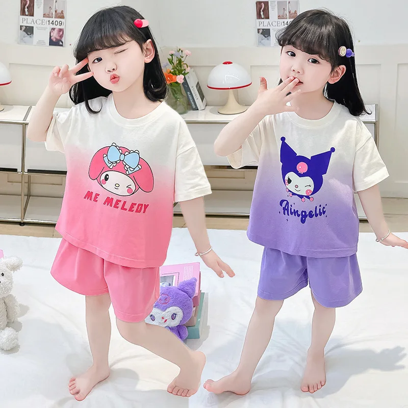 

Sanriou Short Sleeve Shorts Sports Suit Summer 2025 Cotton Soft Comfortable Kuromi My Melody Anime Cute Cartoon Festival Gift