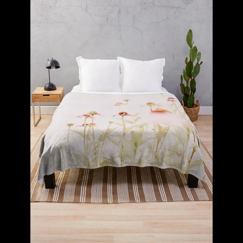 

Pink Flowers Echinacea Pastel Floral Wildflowers Throw Blanket for Cozy Comfort