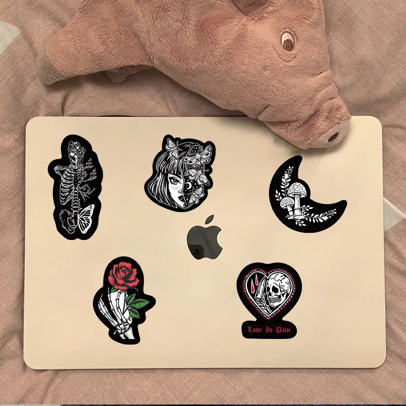 Gothic Graffiti Skull Stickers, preto e branco, decalques legais, DIY para laptop, telefone, motocicleta, capacete, carro, bicicleta, brinquedos,