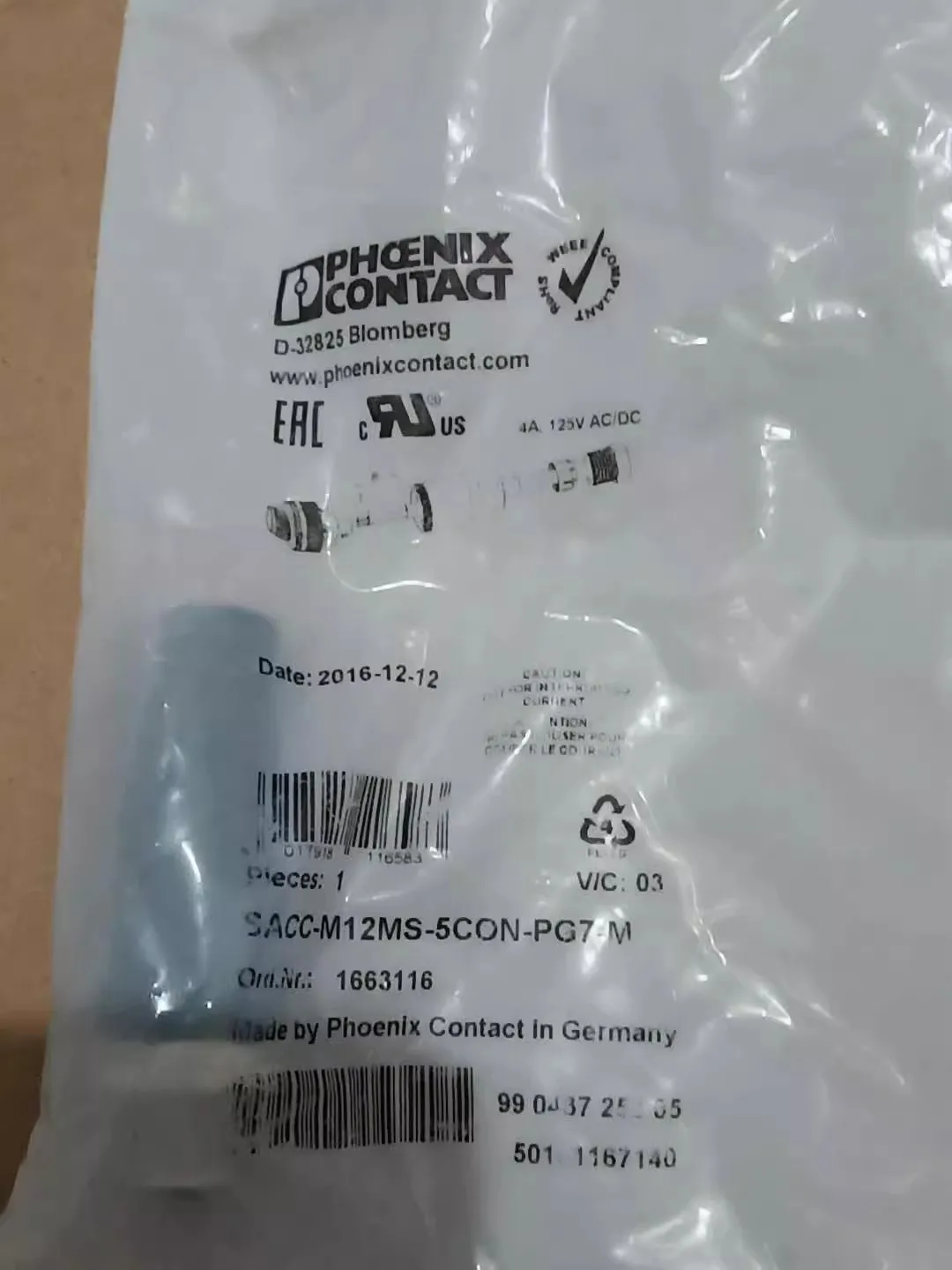 

5-core male connector straight head SACC-M12MS-5CON-PG7-M 1663116