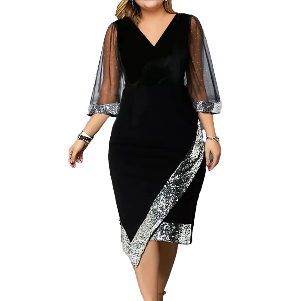 

Elegant Dress Dress Female Floral Mesh Ladies Evening Party Plus Size Womens Daily Work Short Sleeve Slight Strech