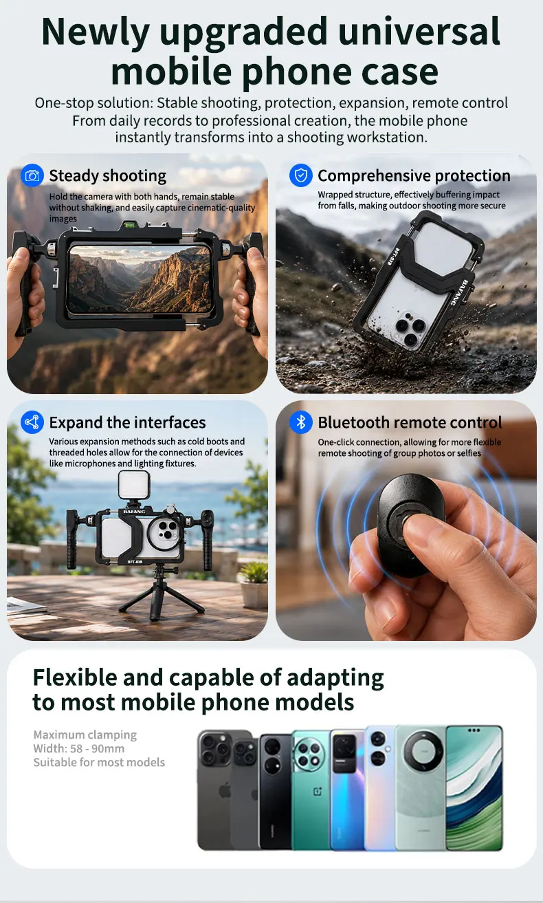 Universeller Smartphone-Videokäfig mit Griffen, 67mm Filteradapter-Rig mit Black Mist für iPhone 17 16 Pro Max Samsung S26 – Detail 2
