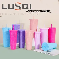 LUSQI 400-1100MLStudded Tumbler With Lid Straw Duria Coffee Cup Large-capacity water Bottle For Travel Fitness