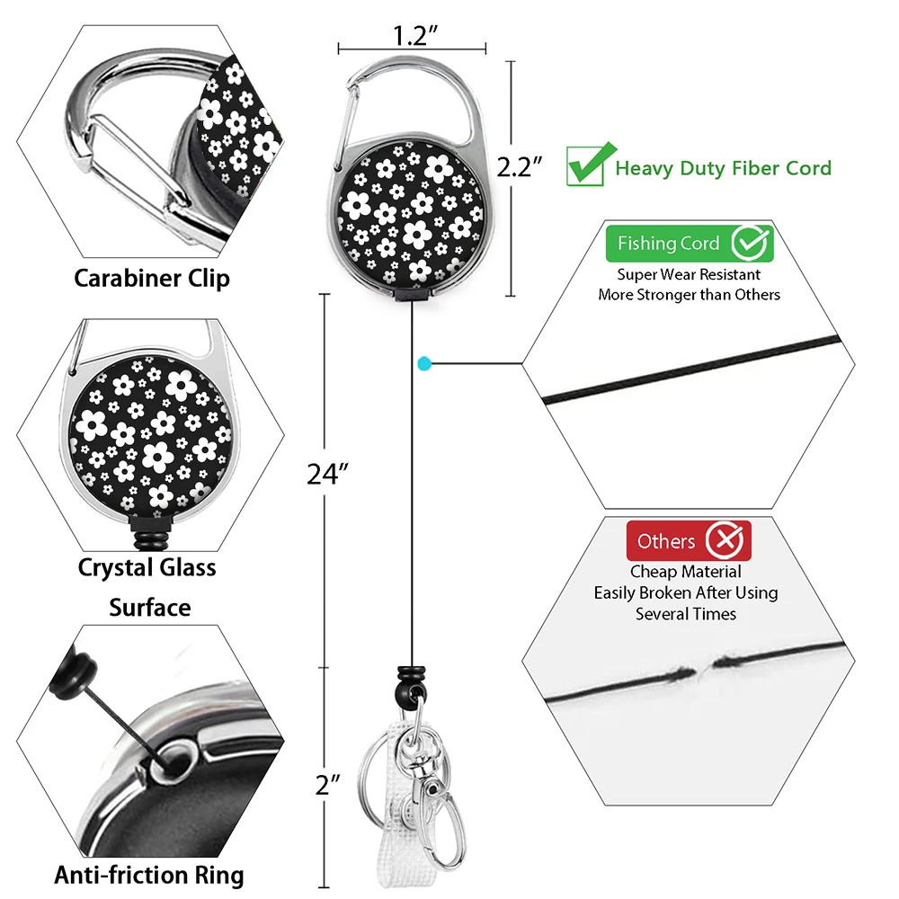Hot selling circular chrysanthemum pattern Easy disassemble Zinc alloy badge automatic scroll easy pull buckle keychain H1206 A