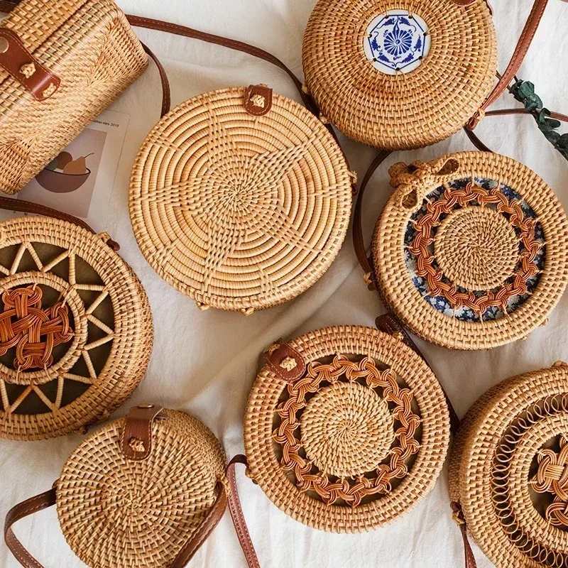 B Square Round Mulit Style Straw Bag Handbags Women Summer Rattan Bag Handmade Woven Beach Circle Bohemia Handbag New Fashion