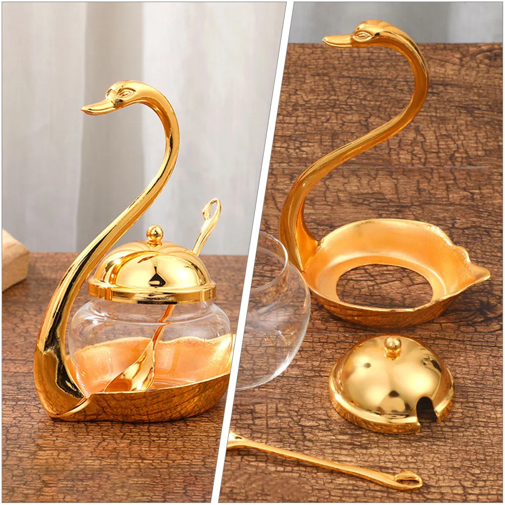 

Swan Sugar Container Seasoning Jar Salt Glass Holder Kitchen Condiment Storage Decor Preservation Freshness