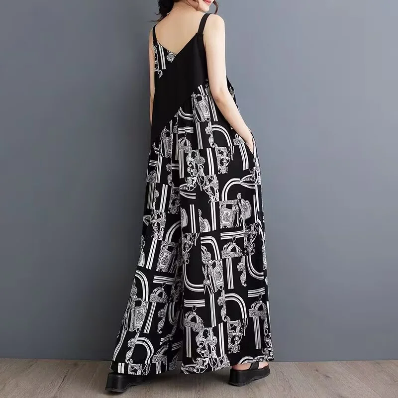 Frans ontwerp gevoel mode groot formaat jumpsuit dames zomer losse casual schouderband wijde pijpen broek dames bodysuit