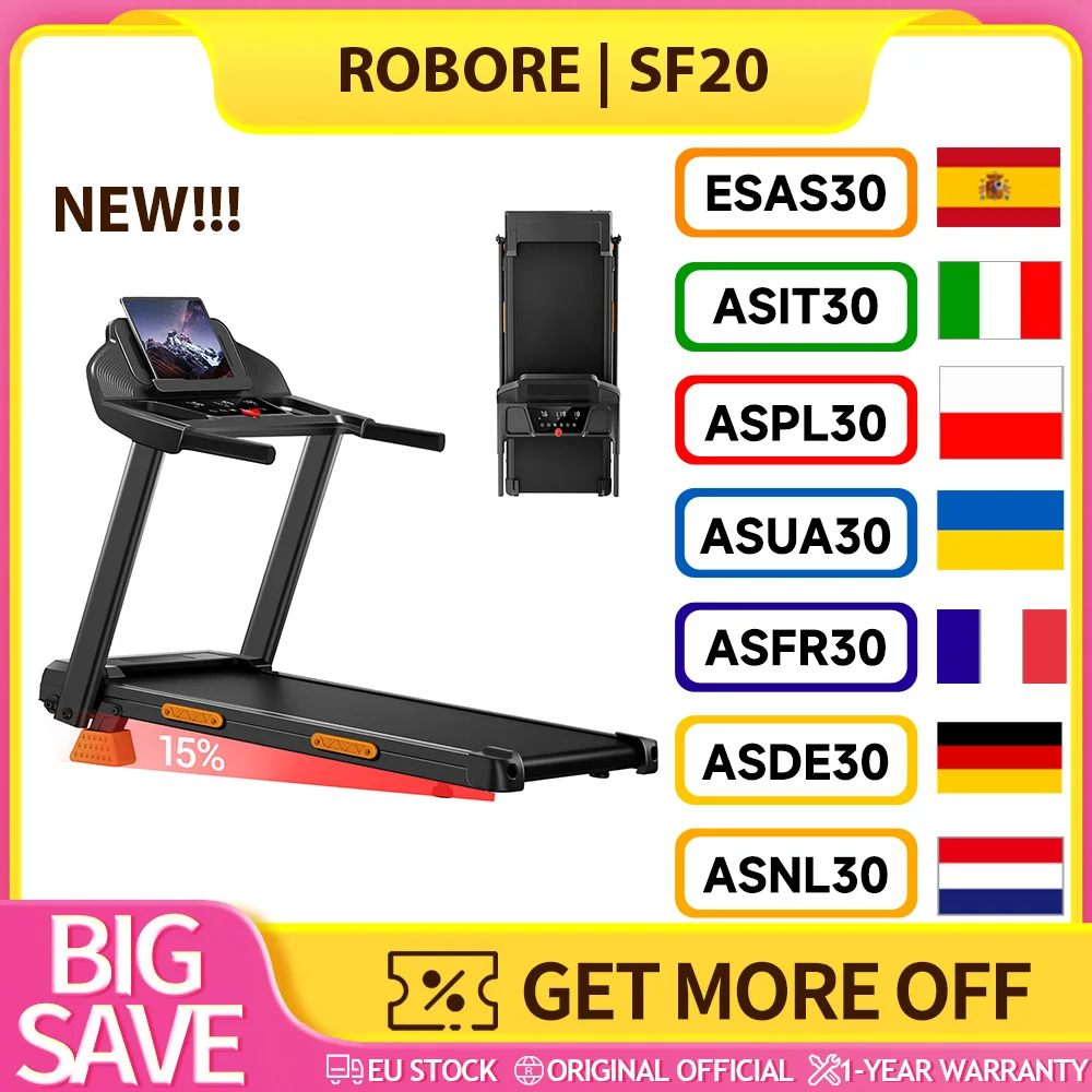 ROBORE SF20 Laufband für Zuhause mit 15 % Steigung, 12 km/h klappbares Laufband mit Handlauf, dreifache Stoßdämpfung, maximale Belastung 136 kg, faltbares Gehpad, keine Montage erforderlich, verbesserter leiser Motor