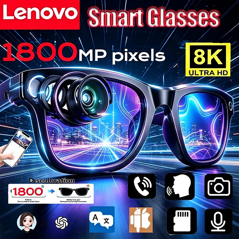 Smart Glasses Lens - แว่นตาอัจฉริยะ Lenovo AI ควบคุมกล้อง 1800W ถ่ายภาพ