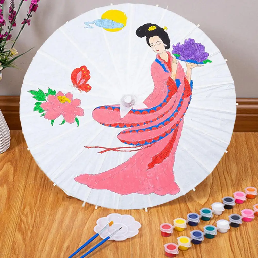 Compact  Durable Parent-child Interactive Hand Painting Paper Umbrella Easy to Use Blank Paper Umbrella Creative   for Gift