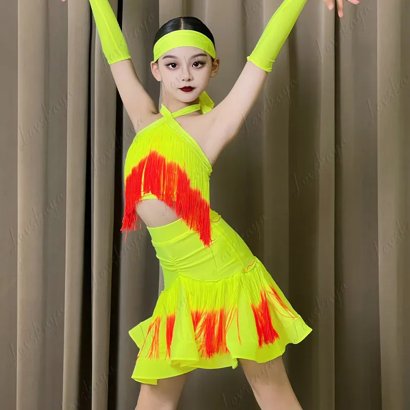 New Style Girls' Latin Dance Outfit - Flowing Fringes Practice Suit for Children - Children's Set