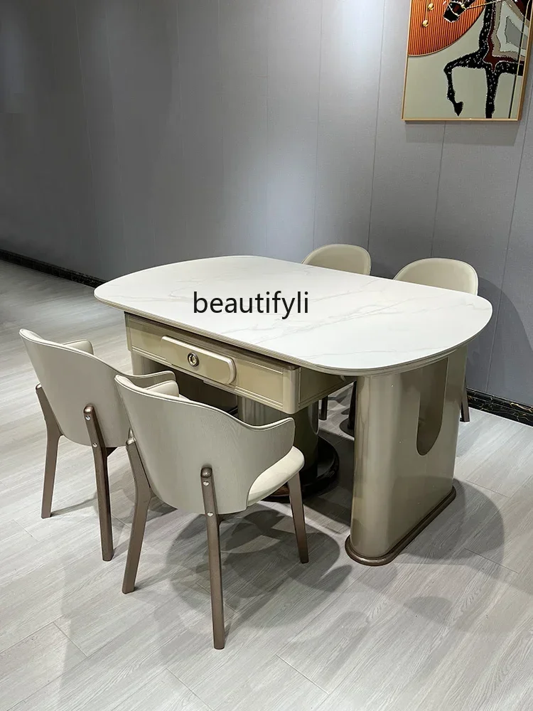 

Light luxury solid wood mahjong machine automatic dining table dual-purpose electric mahjong table round table island