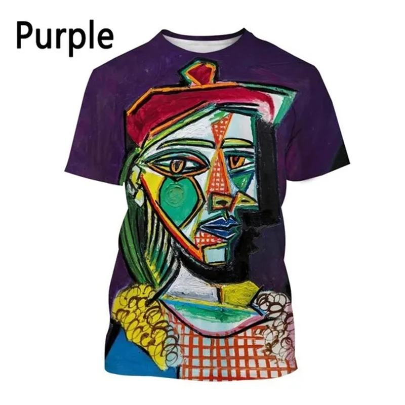 3D Printed T-shirt Pablo Picasso Classic Oil Painting T Shirts Men\'s And Women\'s Clothing Summer Casual Short-sleeved Tops Tees