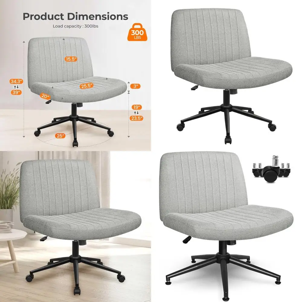 

Adjustable Swivel Rolling Armless Office Chair with Wheels, Grey Fabric, Comfortable for Home and Office Use