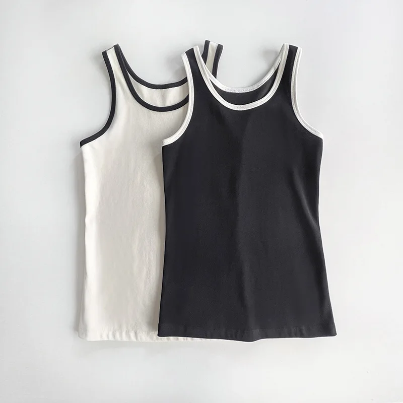 Withered Single On Interior Classic Cotton Contrasting Small Shoulder Threaded Vest Elastic Slim Fit Sports Top
