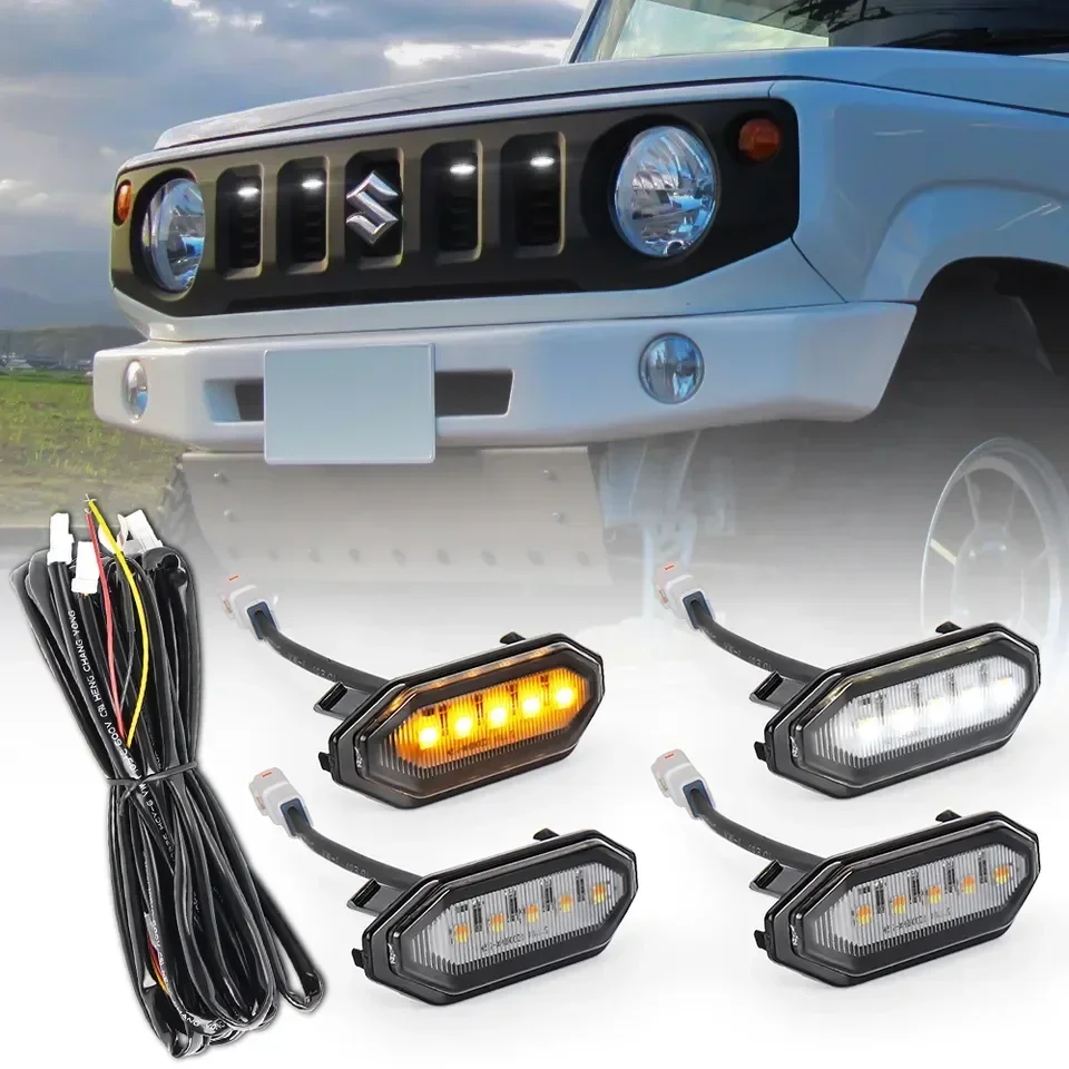 Newest White Yellow Decorative Lights Front Grille 1 for 4 LED Lights for Suzuki Jimny JB64 JB74 High Version