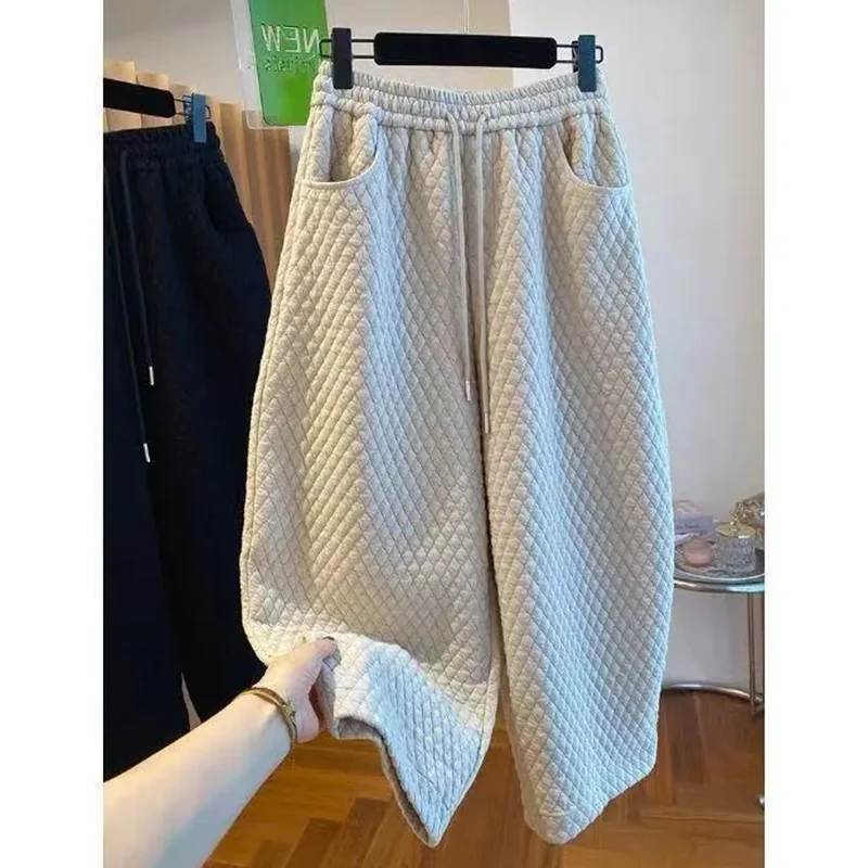 Oversized Women Clothing All-match Fashionable Solid Color Elastic Waist Wide Leg Pants Autumn Winter Casual Simplicity Pants