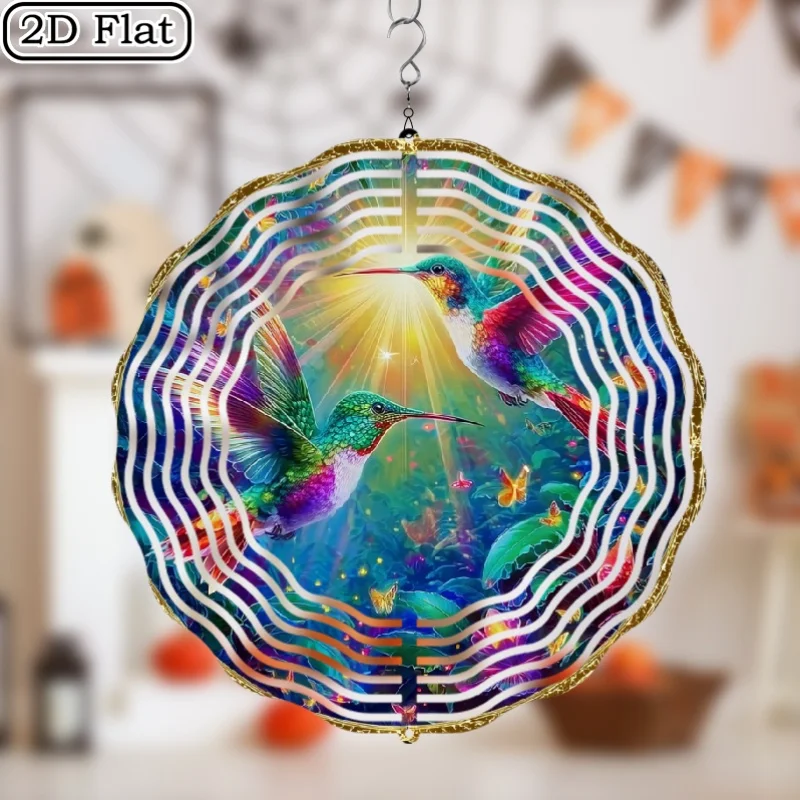 2D Flat 1pc  Wind-Powered Rotating Hook Spinner with Hummingbird And Colorful Flower Pattern