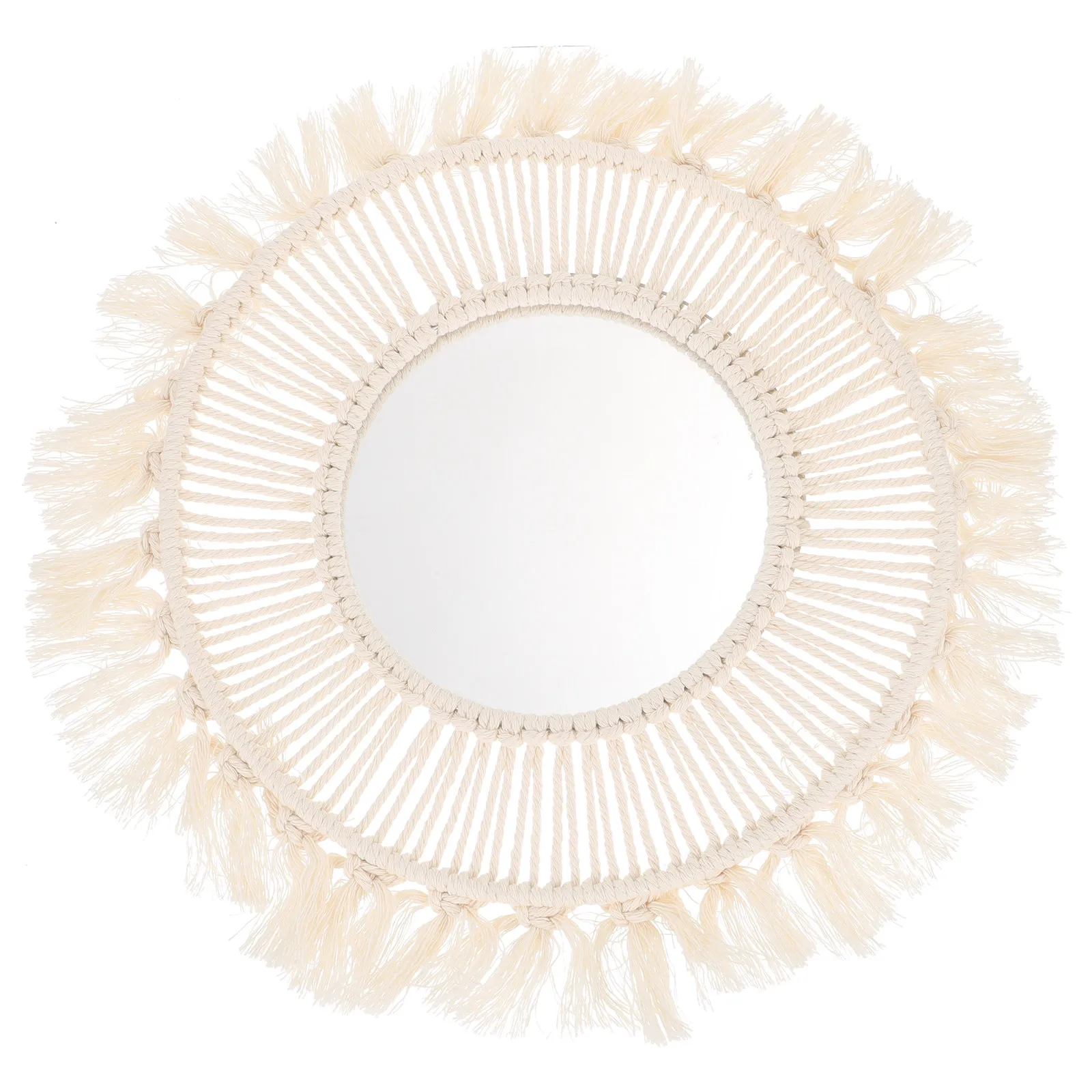 1Pcs Handmade Macrame Hanging Mirror Round Bohemian Decorative Wall Mirror for Living Room Bedroom Headboard Cafe Studio Vintage