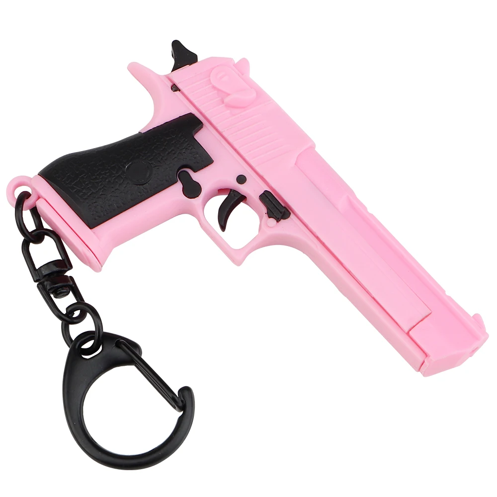 Desert Eagle-Pink Mini Gun Keychain 1:4 Miniature Gun Shape Pistol Keyring Pendant Ornament Gift for Army Fan Model Collection